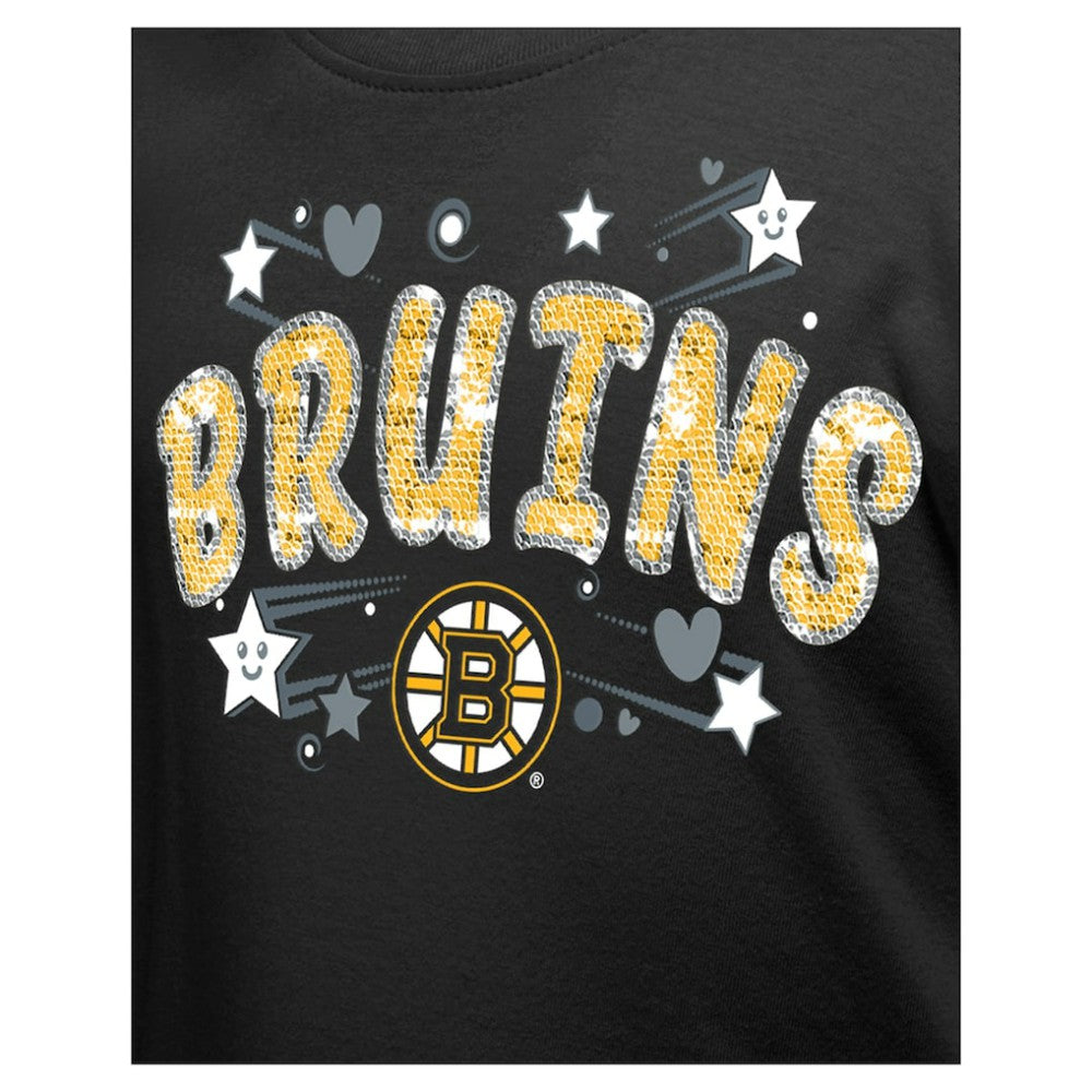 Boston Bruins New Era Girl's Youth Flip Sequin T-Shirt