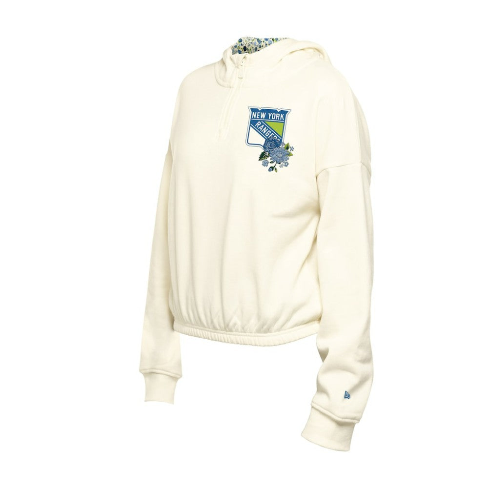 New York Rangers New Era Women's Glam Game Quarter-Zip Cropped Floral Hoodie Pullover