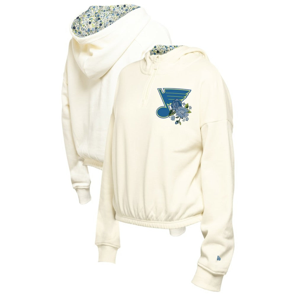 St. Louis Blues New Era Women's Glam Game Quarter-Zip Cropped Floral Hoodie Pullover