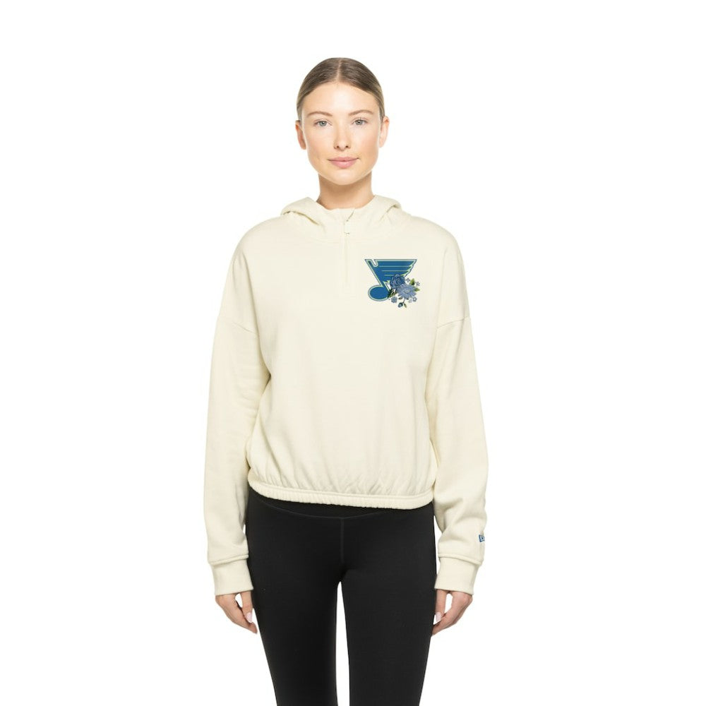 St. Louis Blues New Era Women's Glam Game Quarter-Zip Cropped Floral Hoodie Pullover