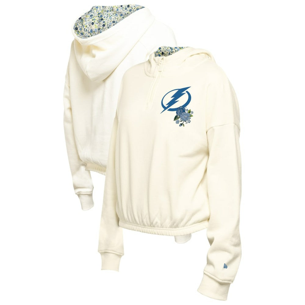 Tampa Bay Lightning New Era Women's Glam Game Quarter-Zip Cropped Floral Hoodie Pullover