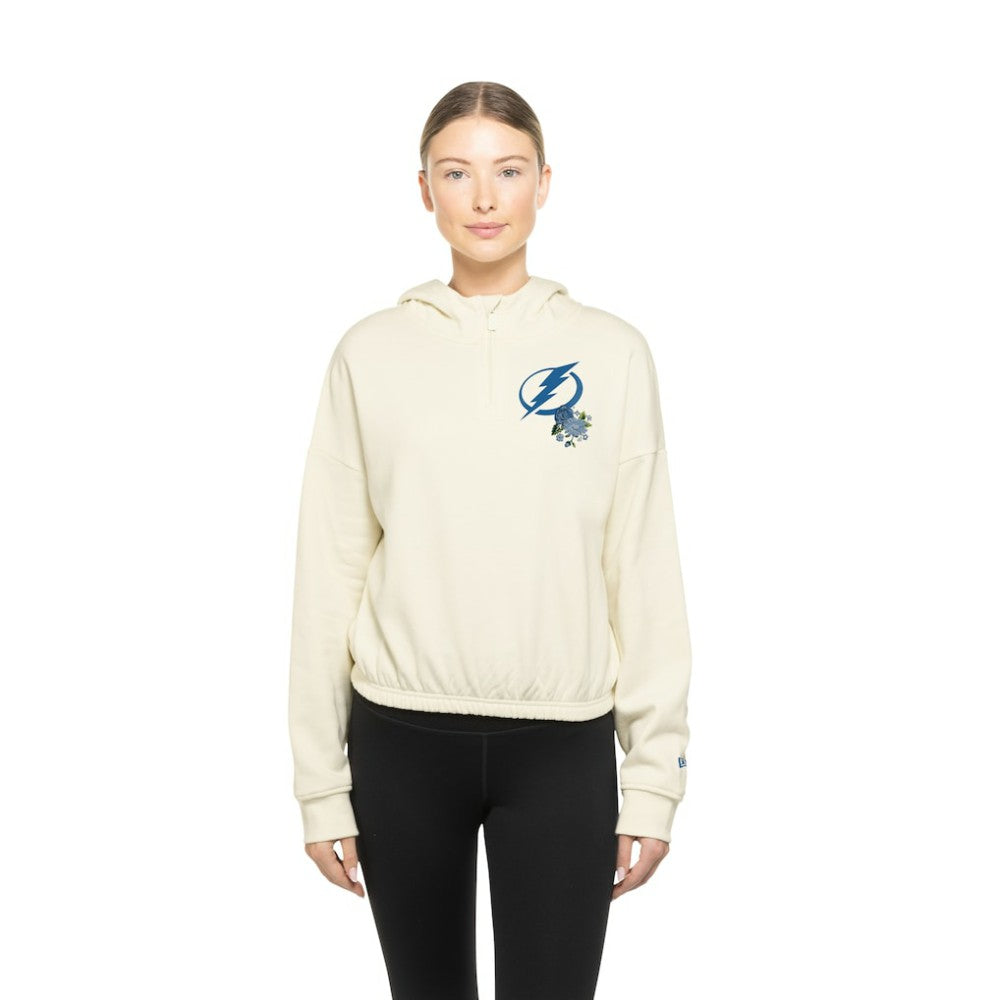 Tampa Bay Lightning New Era Women's Glam Game Quarter-Zip Cropped Floral Hoodie Pullover