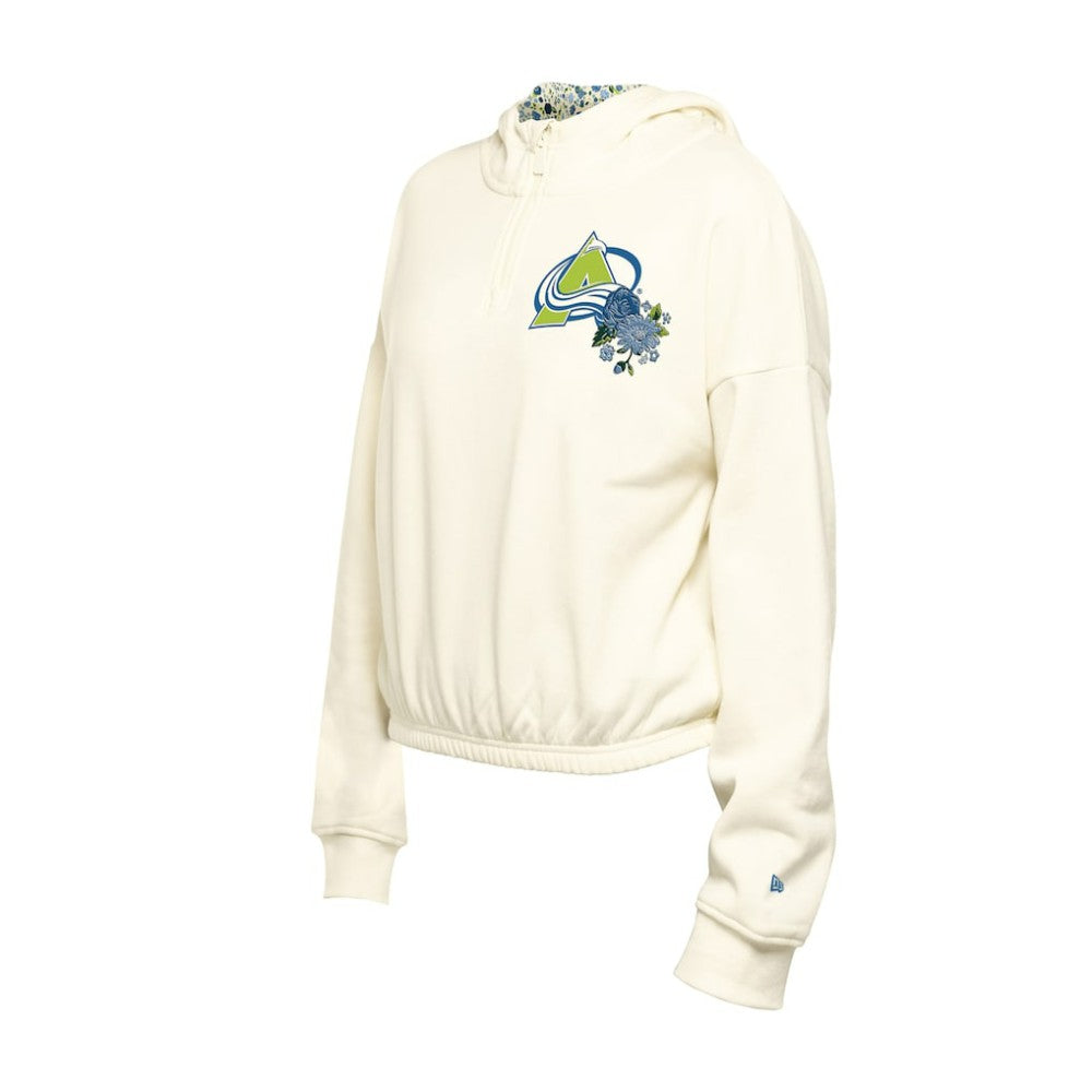 Colorado Avalanche New Era Women's Glam Game Quarter-Zip Cropped Floral Hoodie Pullover