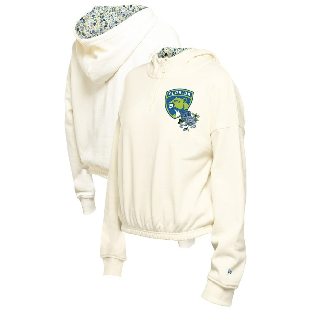 Florida Panthers New Era Women's Glam Game Quarter-Zip Cropped Floral Hoodie Pullover