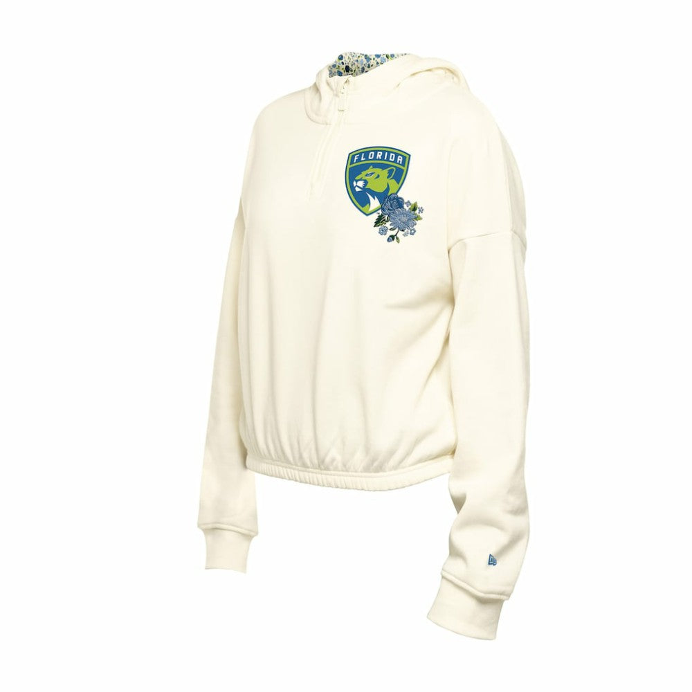 Florida Panthers New Era Women's Glam Game Quarter-Zip Cropped Floral Hoodie Pullover