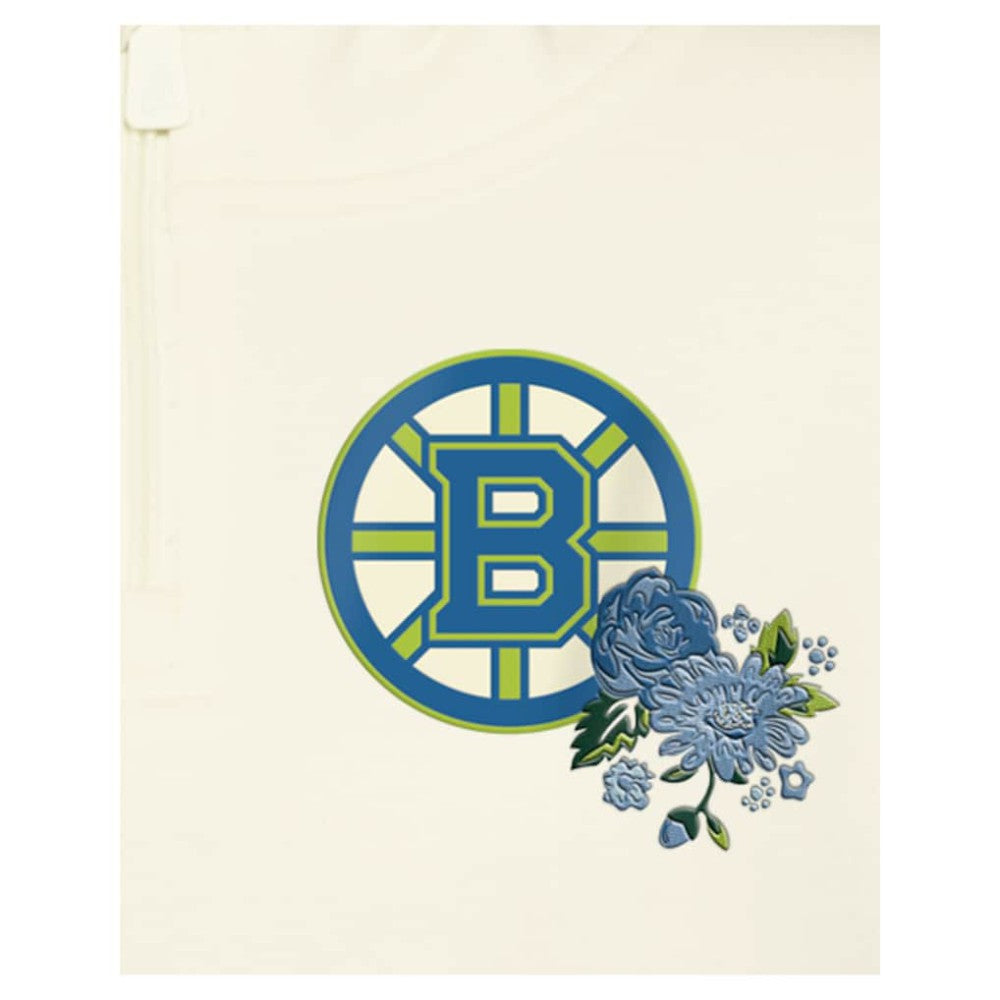 Boston Bruins New Era Women's Glam Game Quarter-Zip Cropped Floral Hoodie Pullover