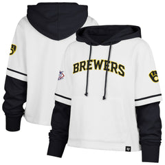 Milwaukee Brewers Women's Trifecta Shortstop Cropped Pullover Hoodie - White | 47 brand