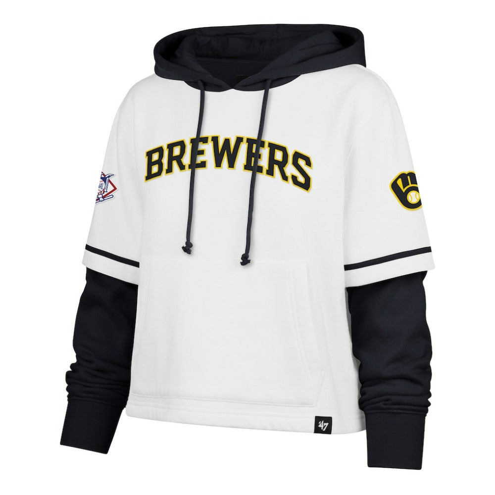 Milwaukee Brewers Women's Trifecta Shortstop Cropped Pullover Hoodie - White | 47 brand