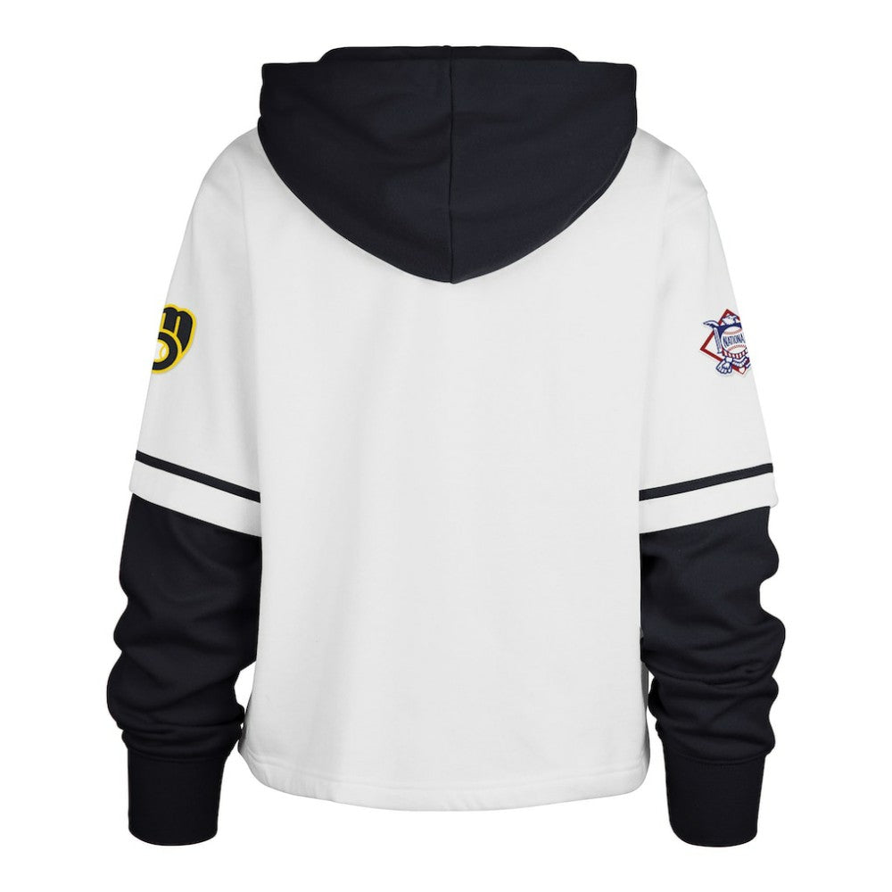 Milwaukee Brewers Women's Trifecta Shortstop Cropped Pullover Hoodie - White | 47 brand