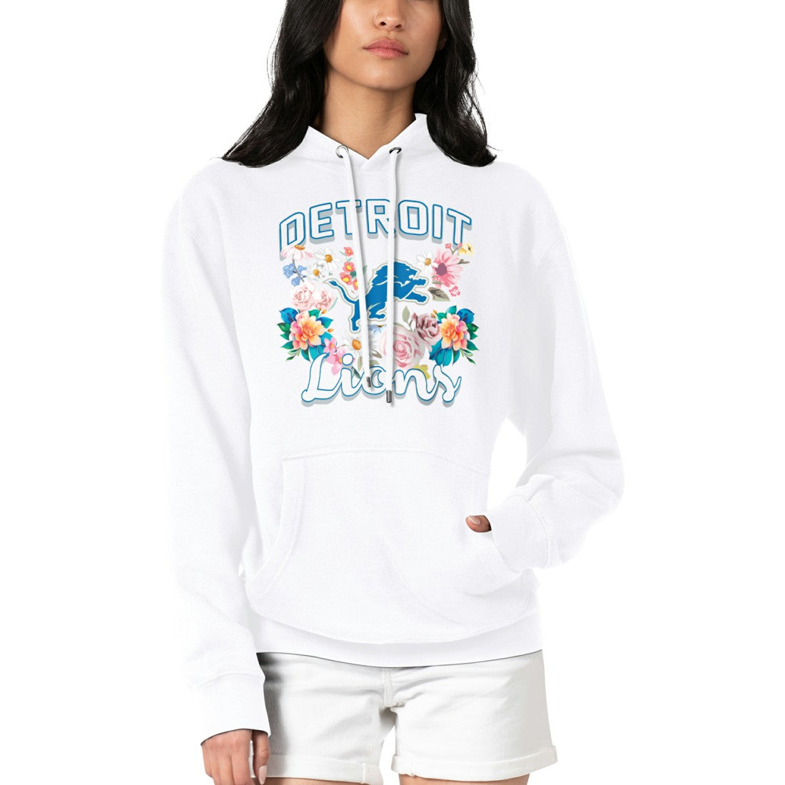 NFL Detroit Lions G-III 4Her by Carl Banks Women's Flowers Team Logo Graphic Fleece Pullover Hoodie