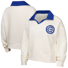 Chicago Cubs Girls Youth Ballpark Hit Collared V-Neck Pullover Sweatshirt - White