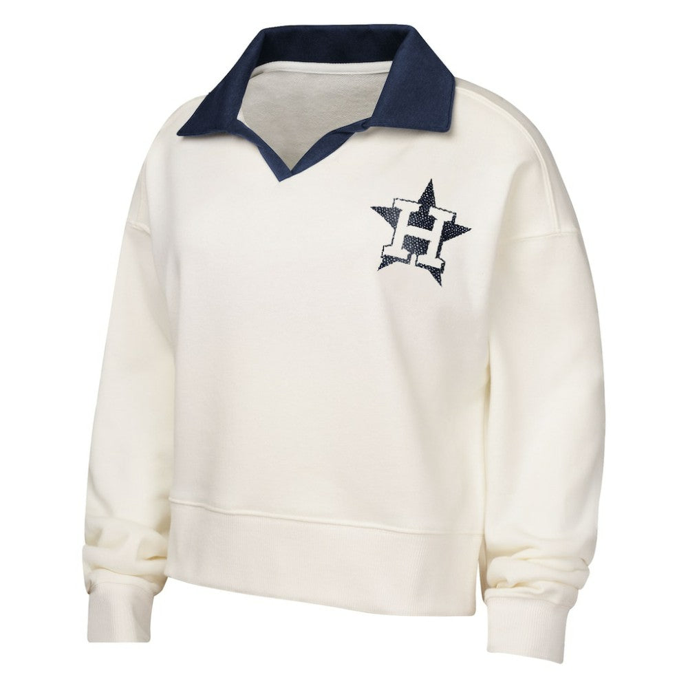 Houston Astros Girls Youth Ballpark Hit Collared V-Neck Pullover Sweatshirt - White