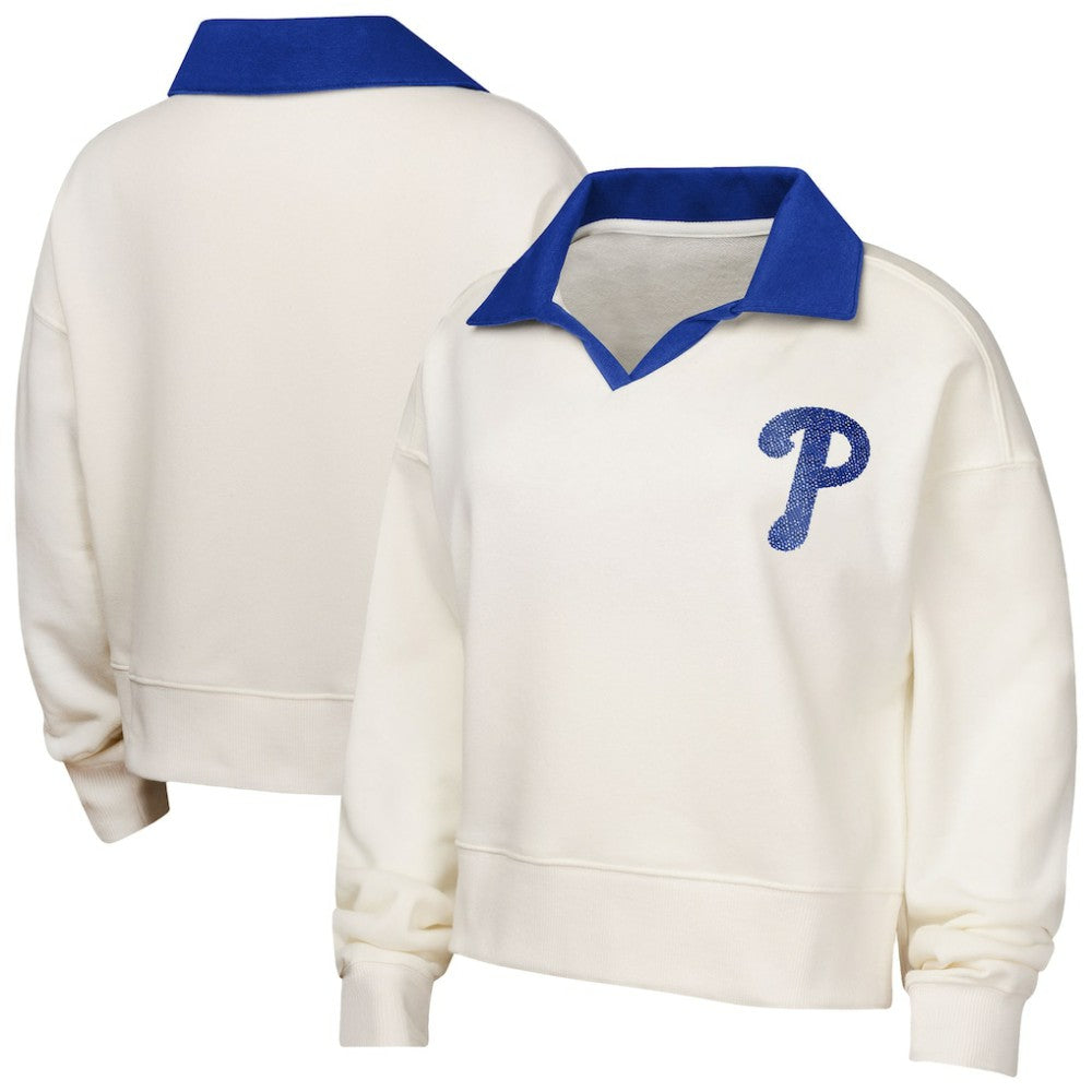 Philadelphia Phillies Girls Youth Ballpark Hit Collared V-Neck Pullover Sweatshirt - White