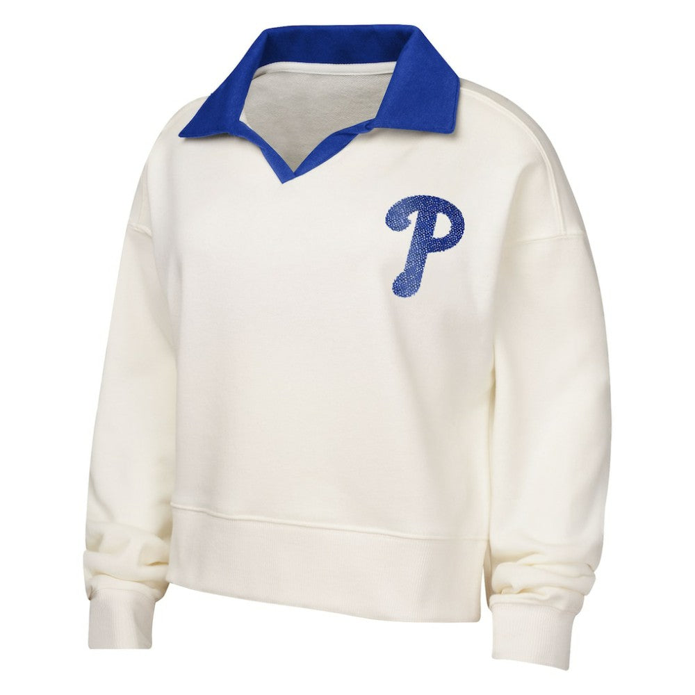 Philadelphia Phillies Girls Youth Ballpark Hit Collared V-Neck Pullover Sweatshirt - White