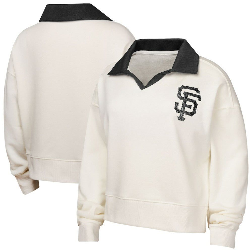 San Francisco Giants Girls Youth Ballpark Hit Collared V-Neck Pullover Sweatshirt - White