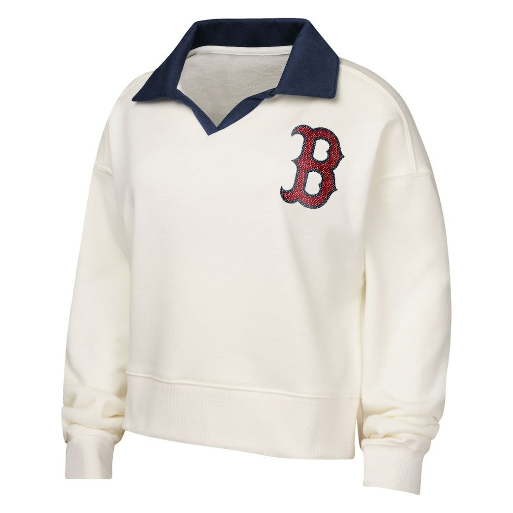 Boston Red Sox Girls Youth Ballpark Hit Collared V-Neck Pullover Sweatshirt - White