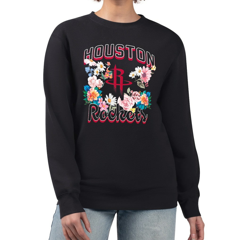 Houston Rockets G-III 4Her by Carl Banks Women's Flowers Team Logo Graphic Fleece Crewneck Pullover Sweatshirt sale - Black discount