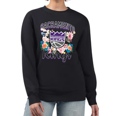 Sacramento Kings G-III 4Her by Carl Banks Women's Flowers Team Logo Graphic Fleece Crewneck Pullover Sweatshirt - Black on sale