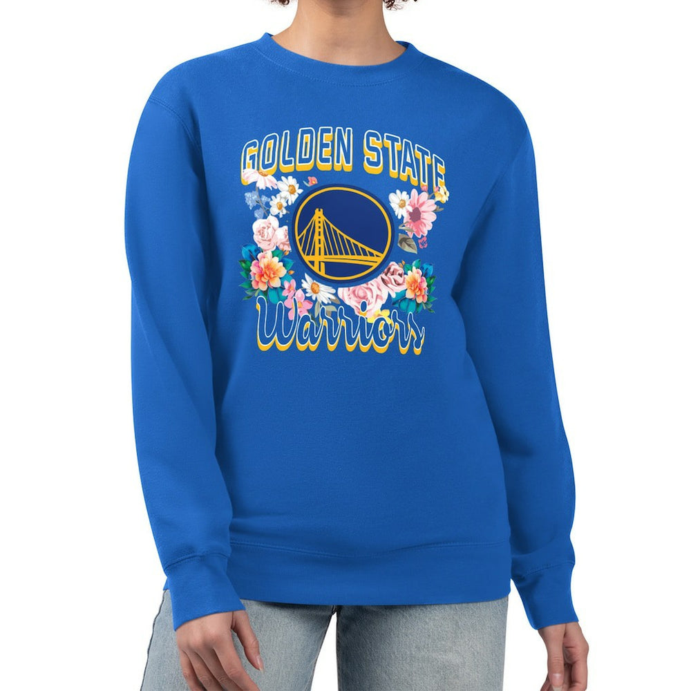 Golden State Warriors G-III 4Her by Carl Banks Women's Flowers Team Logo Graphic Fleece Crewneck Pullover Sweatshirt sale - Royal cheap