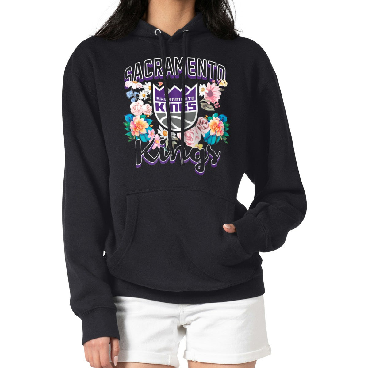 Sacramento Kings G-III 4Her by Carl Banks Women's Flowers Team Logo Graphic Fleece Pullover Hoodie - Black on sale