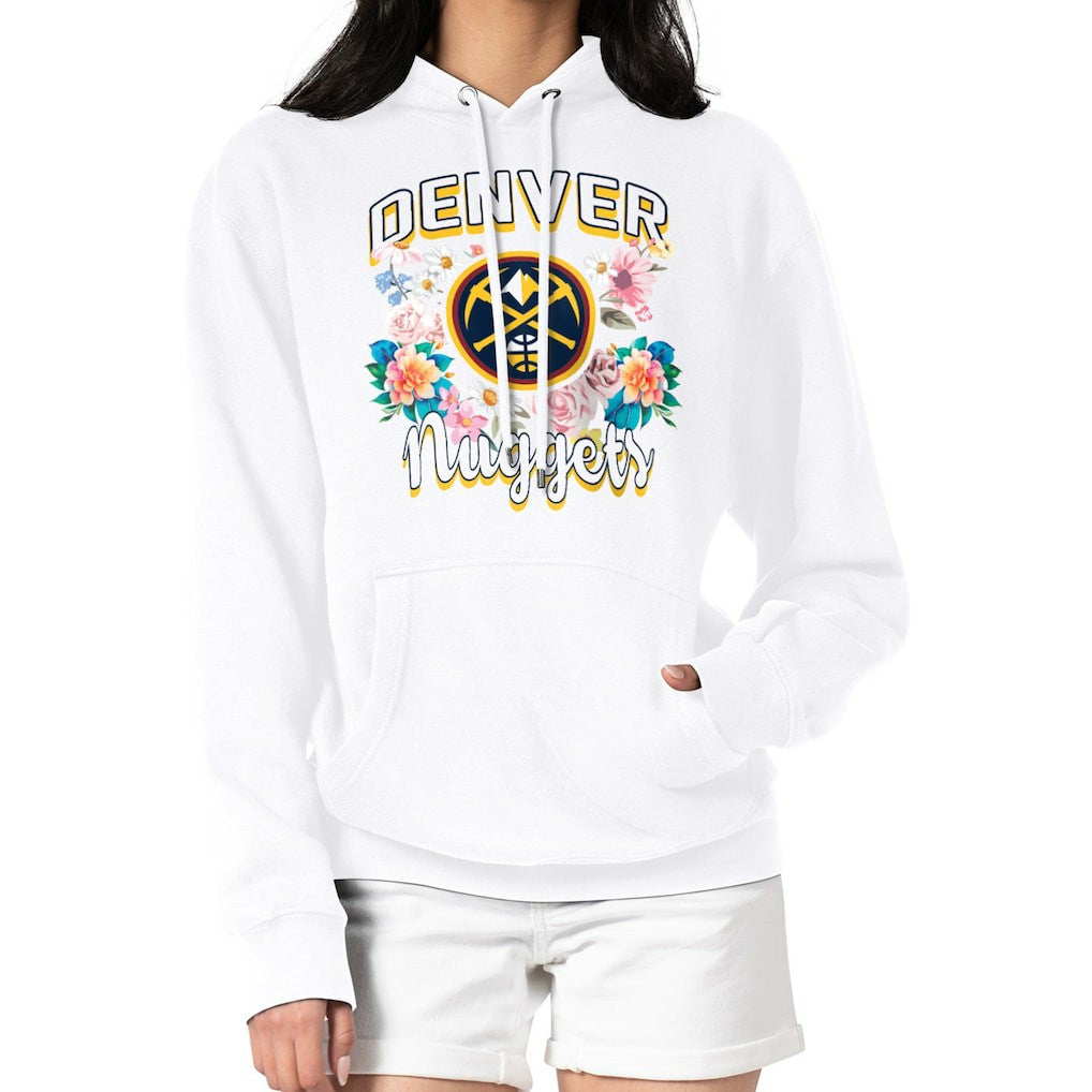 Denver Nuggets G-III 4Her by Carl Banks Women's Flowers Team Logo Graphic Fleece Pullover Hoodie sale - White online