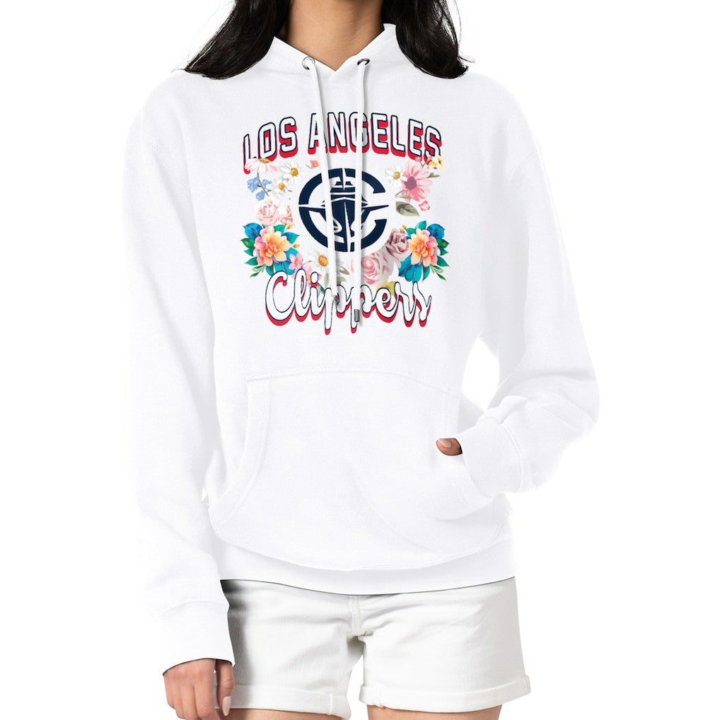 LA Clippers G-III 4Her by Carl Banks Women's Flowers Team Logo Graphic Fleece Pullover Hoodie - White shop