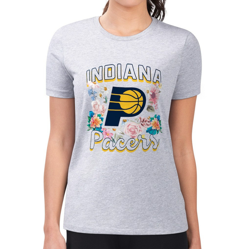 Indiana Pacers G-III 4Her by Carl Banks Women's Super-Slim Fit Lightweight Flowers Team Logo Graphic T-Shirt - Heather Gray sale