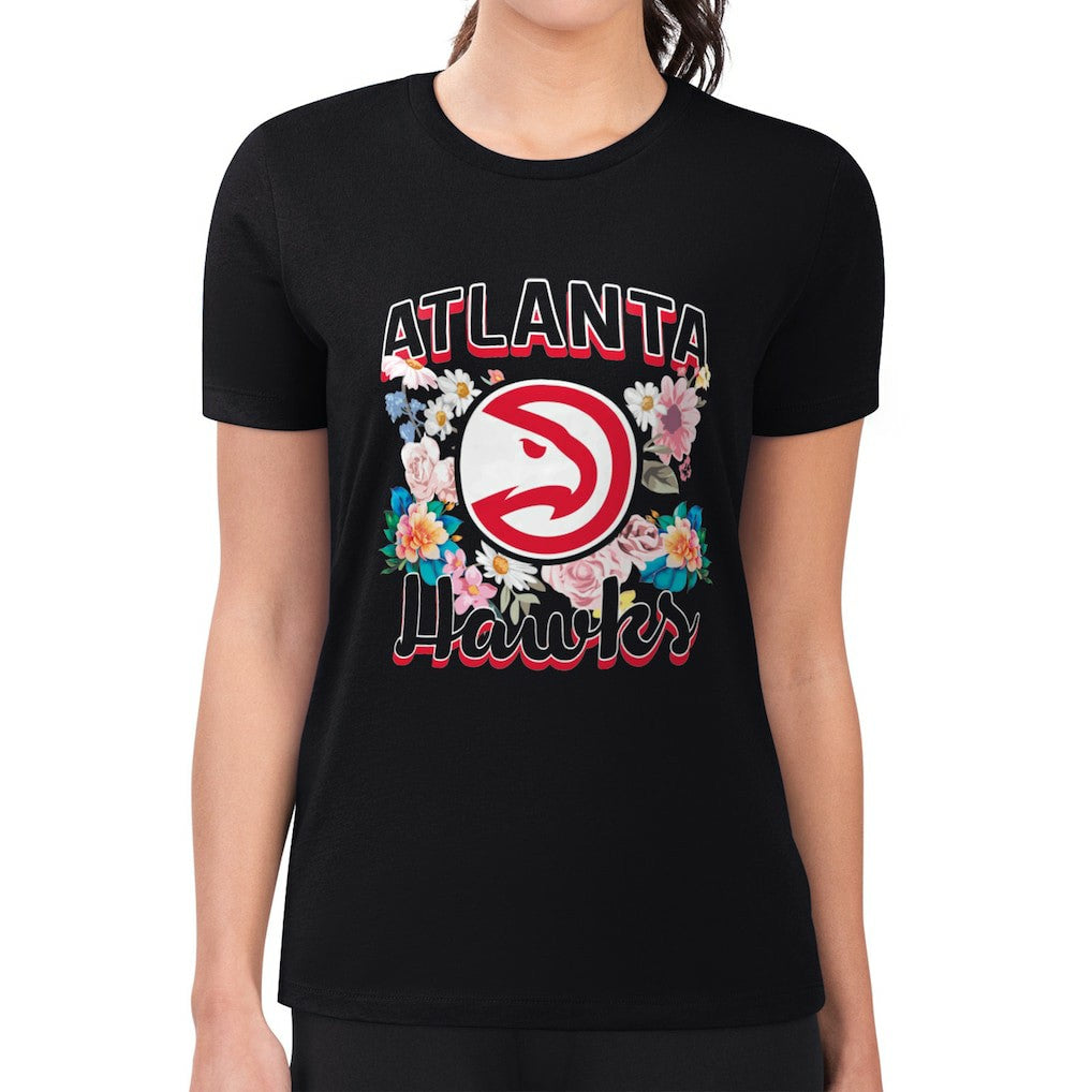 Atlanta Hawks G-III 4Her by Carl Banks Women's Super-Slim Fit Lightweight Flowers Team Logo Graphic T-Shirt - Black online