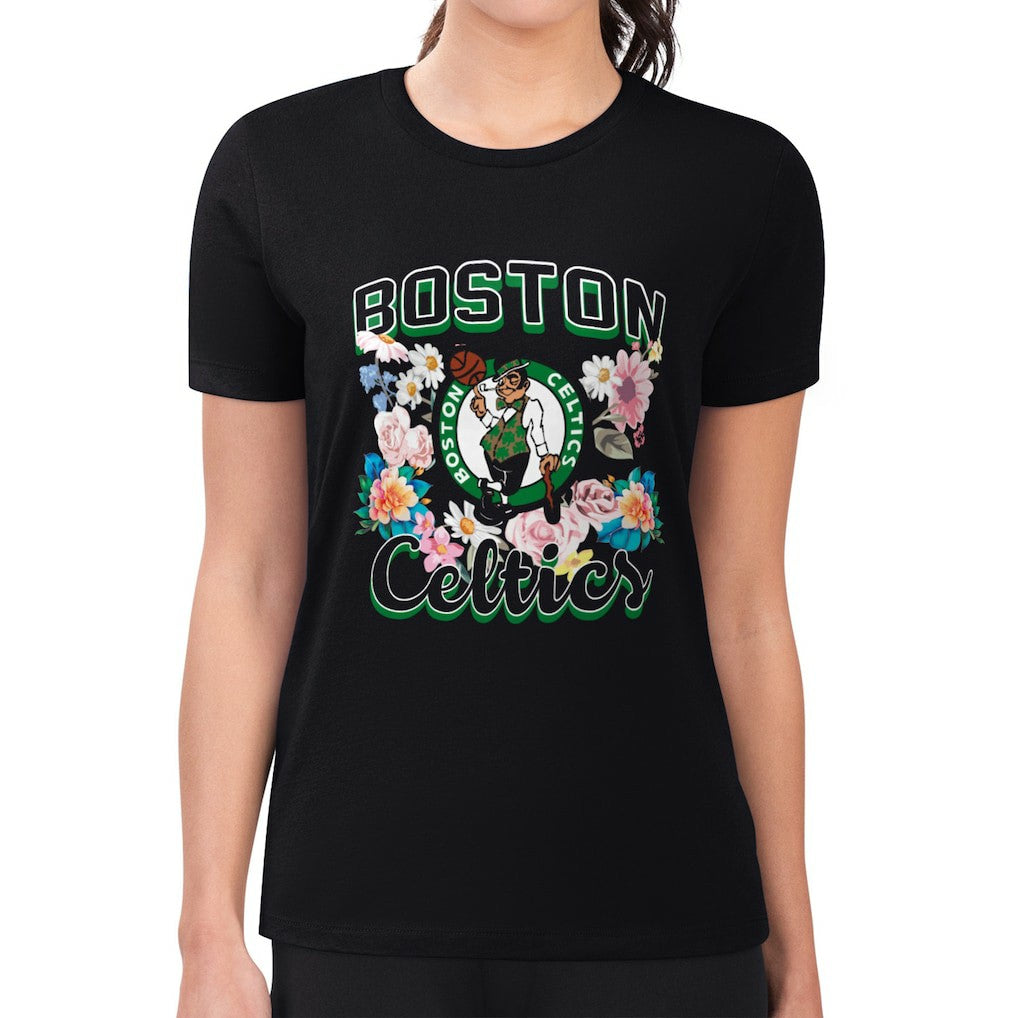 Boston Celtics G-III 4Her by Carl Banks Women's Super-Slim Fit Lightweight Flowers Team Logo Graphic T-Shirt - Black cheap