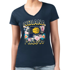 Indiana Pacers G-III 4Her by Carl Banks Women's Super-Slim Fit Lightweight Flowers Team Logo Graphic V-Neck T-Shirt - Navy cheap