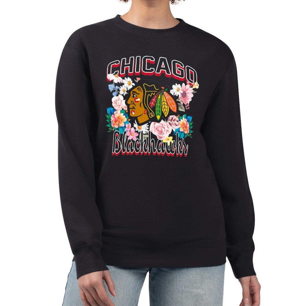 Chicago Blackhawks G-III 4Her by Carl Banks Women's Flower Logo Pullover Sweatshirt