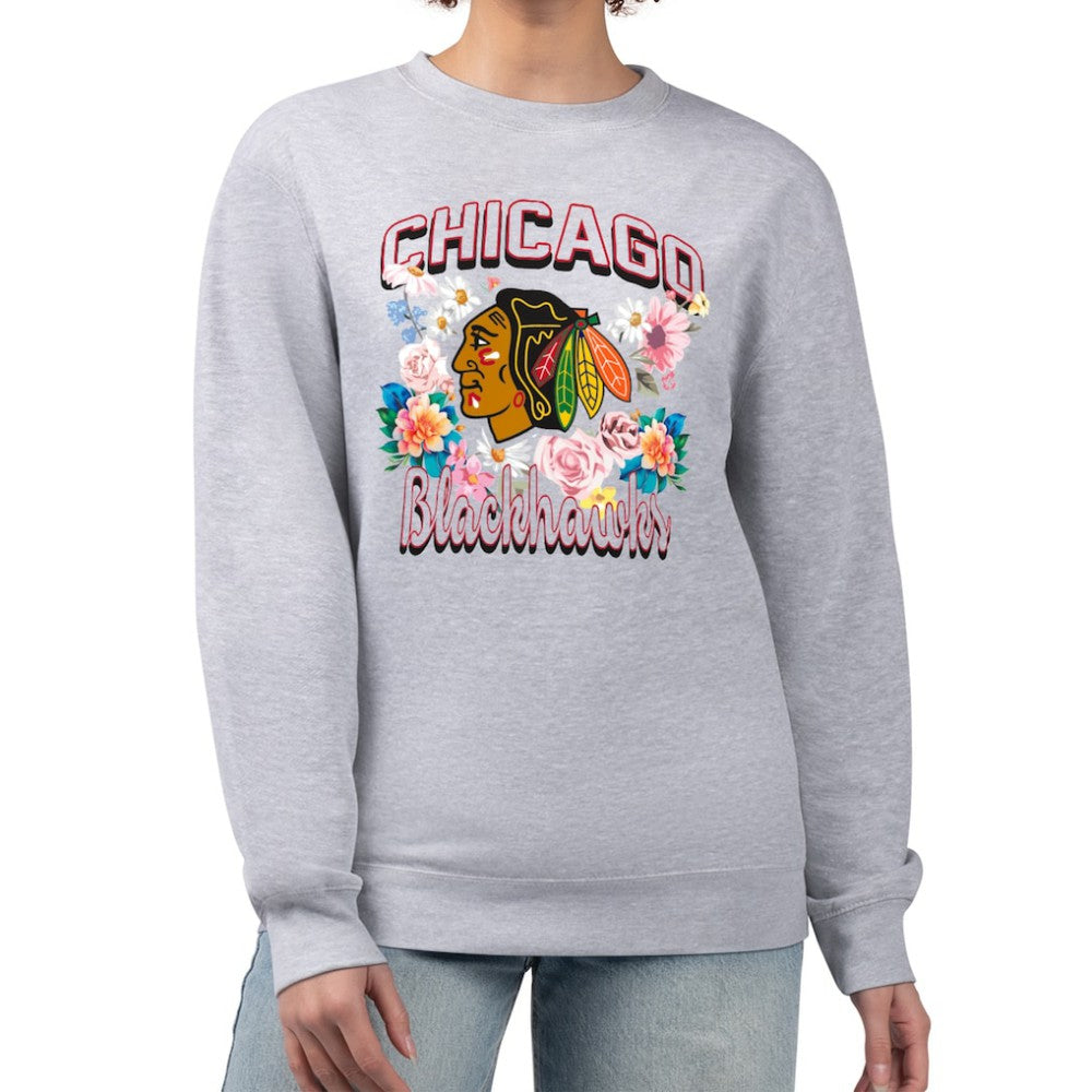 Chicago Blackhawks G-III 4Her by Carl Banks Women's Flower Logo Pullover Sweatshirt