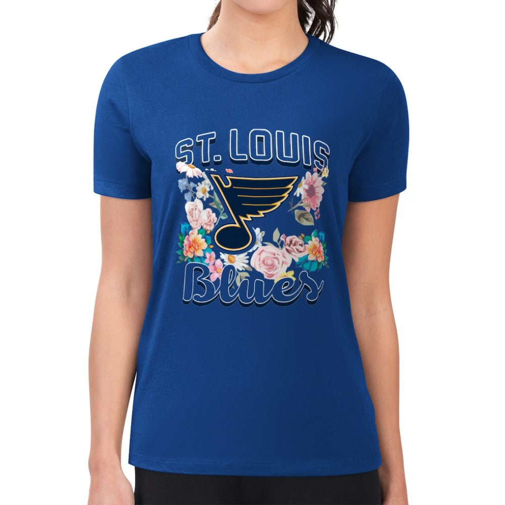 St. Louis Blues G-III 4Her by Carl Banks Women's Super-Slim Fit Lightweight Flower Logo T-Shirt