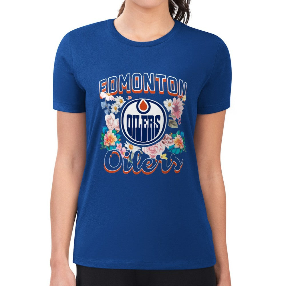 Edmonton Oilers G-III 4Her by Carl Banks Women's Super-Slim Fit Lightweight Flower Logo T-Shirt