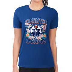 Edmonton Oilers G-III 4Her by Carl Banks Women's Super-Slim Fit Lightweight Flower Logo T-Shirt