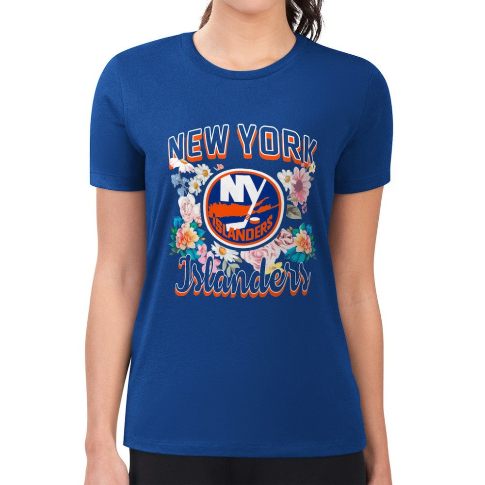 New York Islanders G-III 4Her by Carl Banks Women's Super-Slim Fit Lightweight Flower Logo T-Shirt