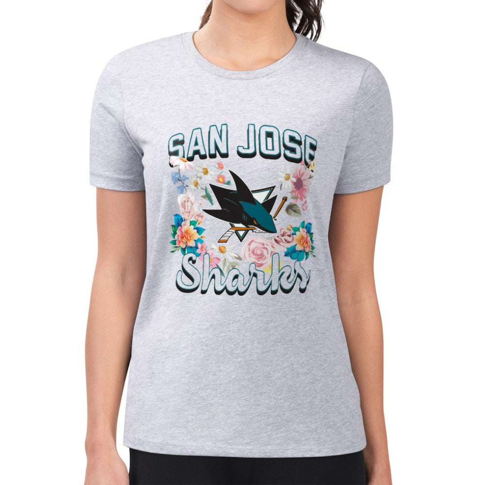 San Jose Sharks G-III 4Her by Carl Banks Women's Super-Slim Fit Lightweight Flower Logo T-Shirt