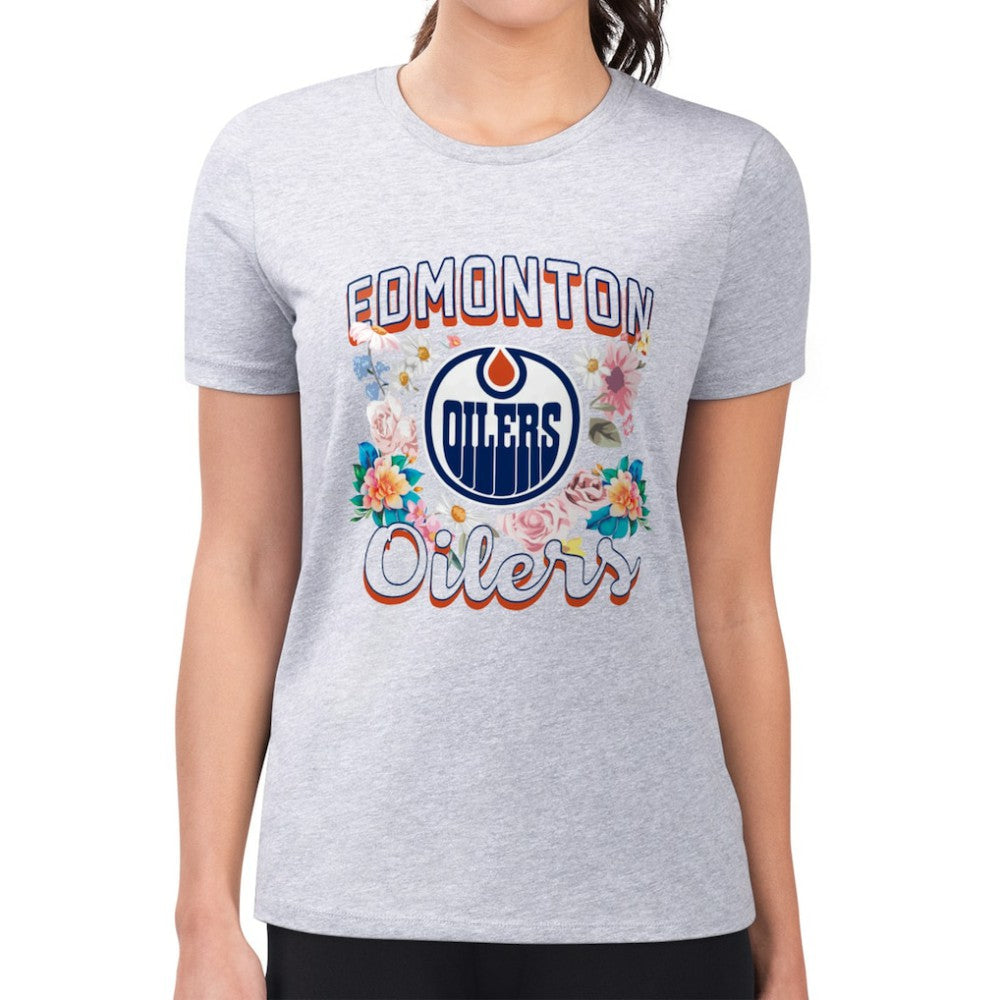 Edmonton Oilers G-III 4Her by Carl Banks Women's Super-Slim Fit Lightweight Flower Logo T-Shirt