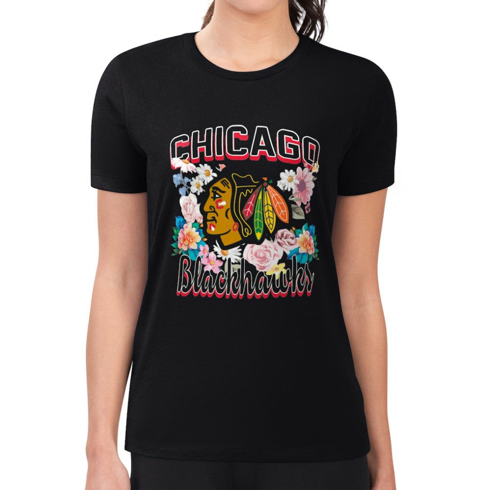 Chicago Blackhawks G-III 4Her by Carl Banks Women's Super-Slim Fit Lightweight Flower Logo T-Shirt