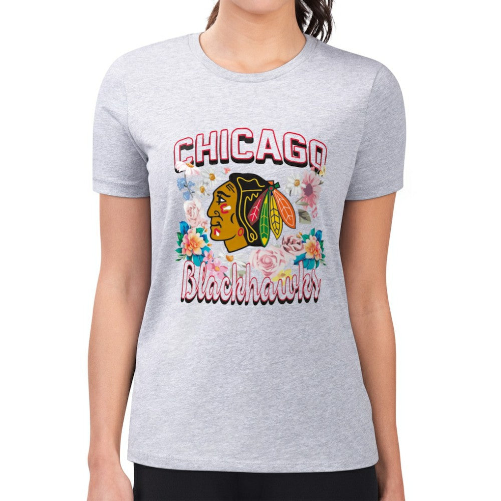Chicago Blackhawks G-III 4Her by Carl Banks Women's Super-Slim Fit Lightweight Flower Logo T-Shirt