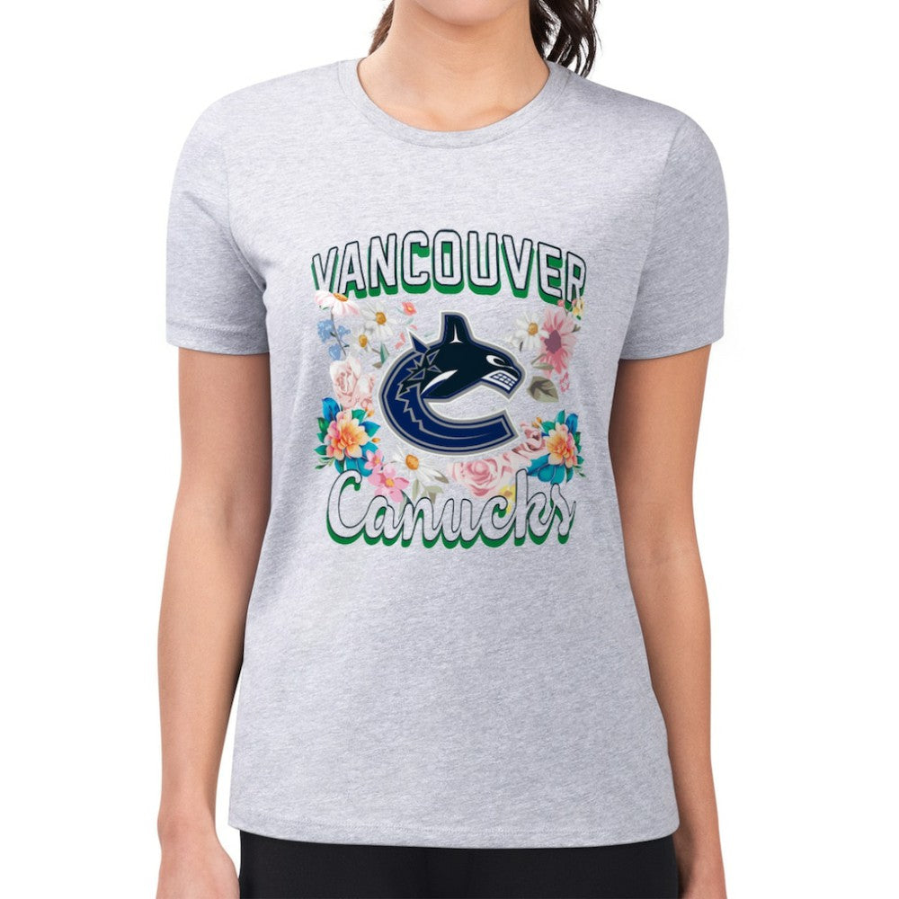 Vancouver Canucks G-III 4Her by Carl Banks Women's Super-Slim Fit Lightweight Flower Logo T-Shirt