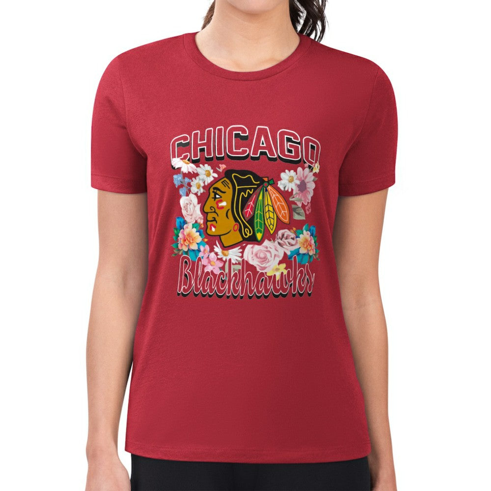 Chicago Blackhawks G-III 4Her by Carl Banks Women's Super-Slim Fit Lightweight Flower Logo T-Shirt