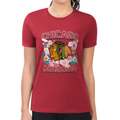 Chicago Blackhawks G-III 4Her by Carl Banks Women's Super-Slim Fit Lightweight Flower Logo T-Shirt