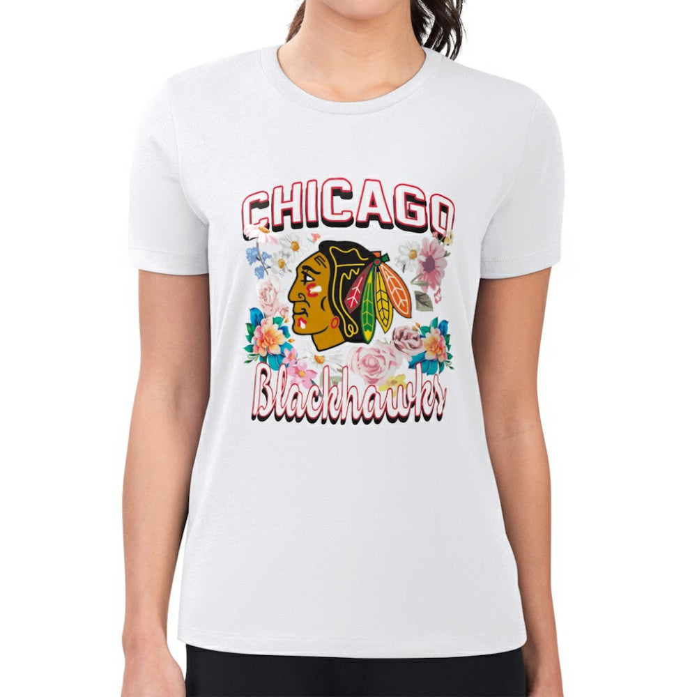 Chicago Blackhawks G-III 4Her by Carl Banks Women's Super-Slim Fit Lightweight Flower Logo T-Shirt