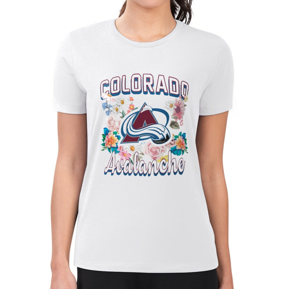 Colorado Avalanche G-III 4Her by Carl Banks Women's Super-Slim Fit Lightweight Flower Logo T-Shirt