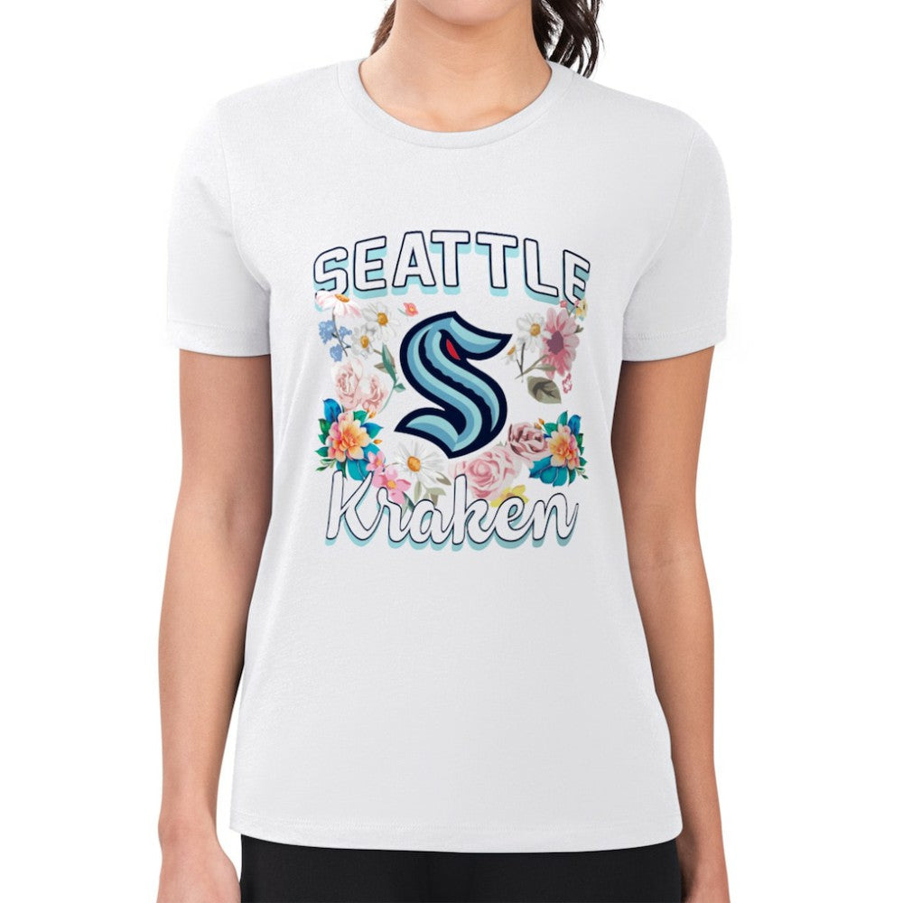 Seattle Kraken G-III 4Her by Carl Banks Women's Super-Slim Fit Lightweight Flower Logo T-Shirt