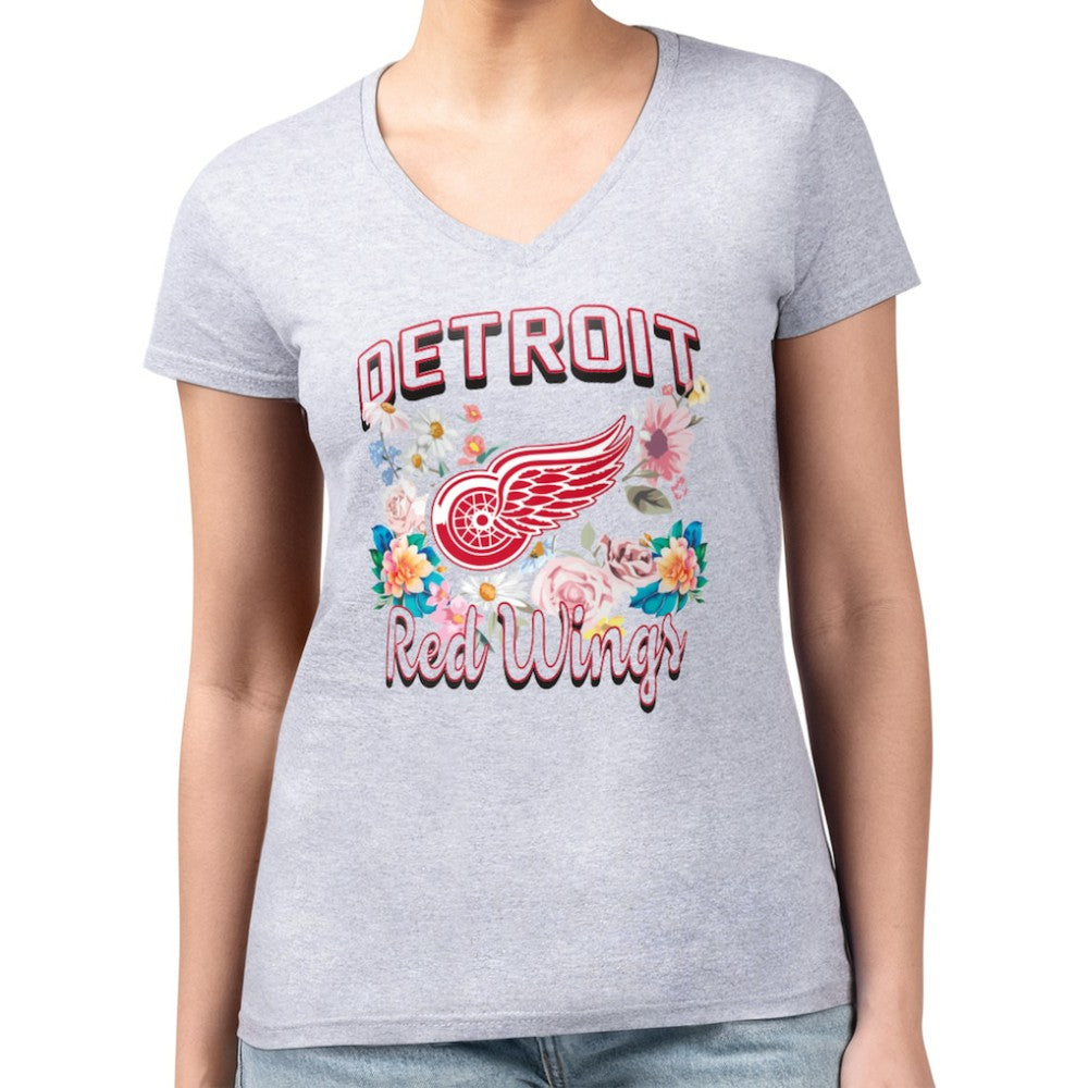 Detroit Red Wings G-III 4Her by Carl Banks Women's Super-Slim Fit Lightweight Flower Logo V-Neck T-Shirt