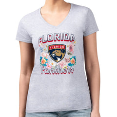 Florida Panthers G-III 4Her by Carl Banks Women's Super-Slim Fit Lightweight Flower Logo V-Neck T-Shirt