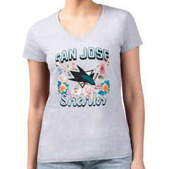 San Jose Sharks G-III 4Her by Carl Banks Women's Super-Slim Fit Lightweight Flower Logo V-Neck T-Shirt