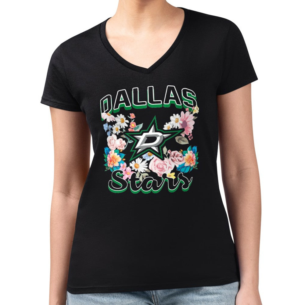 Dallas Stars G-III 4Her by Carl Banks Women's Super-Slim Fit Lightweight Flower Logo V-Neck T-Shirt